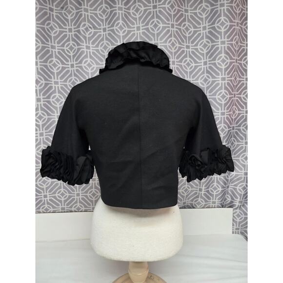Trina Turk Womens Ruffled Trim Button Closure Light Jacket Black Size 2 - Picture 4 of 11